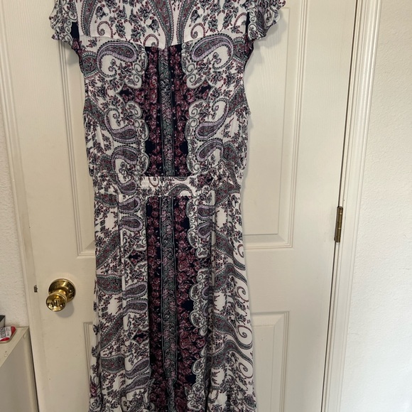 Lucky Brand Paisley Maxi Dress Women’s XL Boho Tie Waist Short Sleeve - Picture 2 of 14